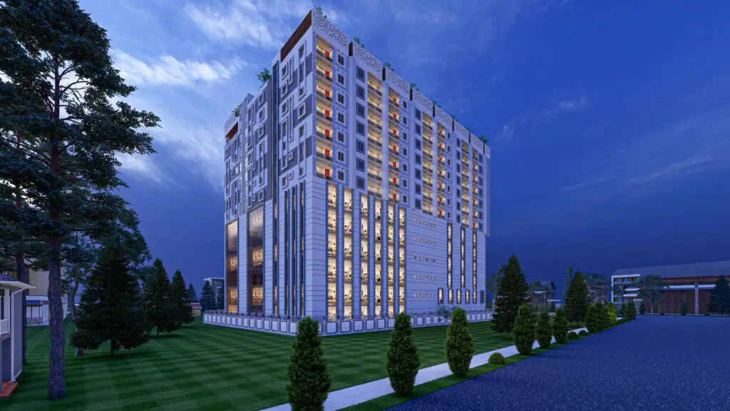 Tea Paradise Hotel’s elegant architectural design at dusk. Tea Paradise Hotel’s elegant architectural design at dusk.